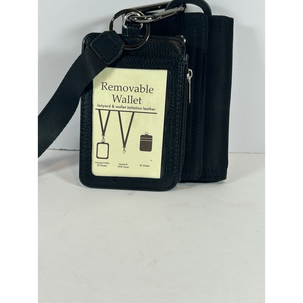 Vertical Leather ID Card Holder W/3 Slot Neck Strap Lanyard Removable Wallet 3 P